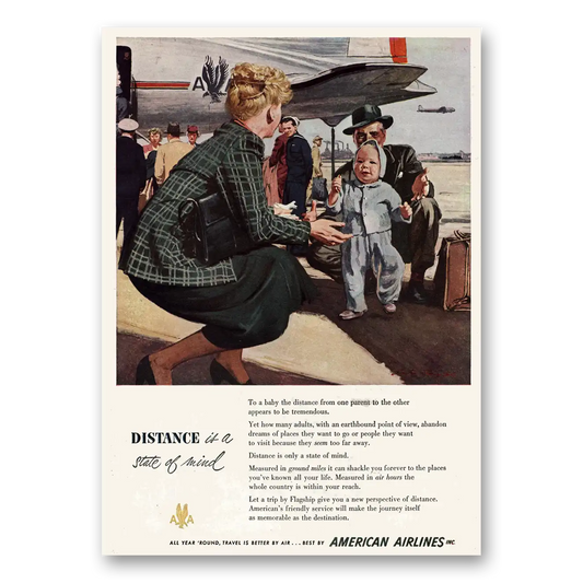 1945 American Airlines Distance Is a State of Mind Vintage Magazine Print Ad