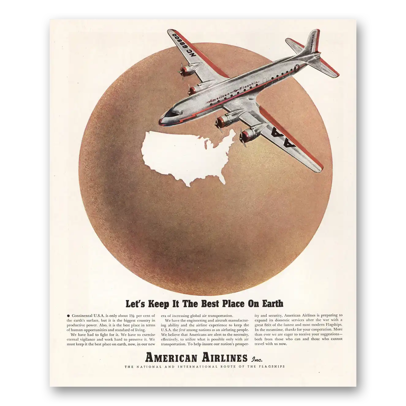 1945 American Airlines Keep It the Best Place On Earth Vintage Magazine Print Ad