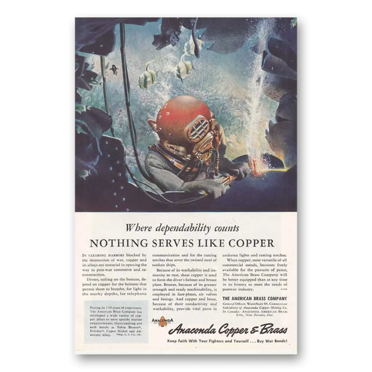 1945 Anaconda Nothing Serves Like Copper Vintage Magazine Print Ad