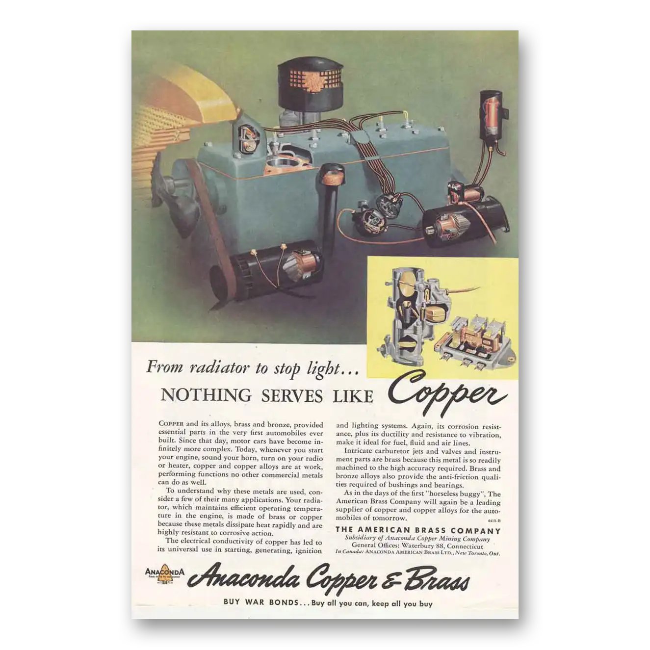 1945 Anaconda From Radiator to Stop Light Nothing Serves Like Copper Vintage Magazine Print Ad