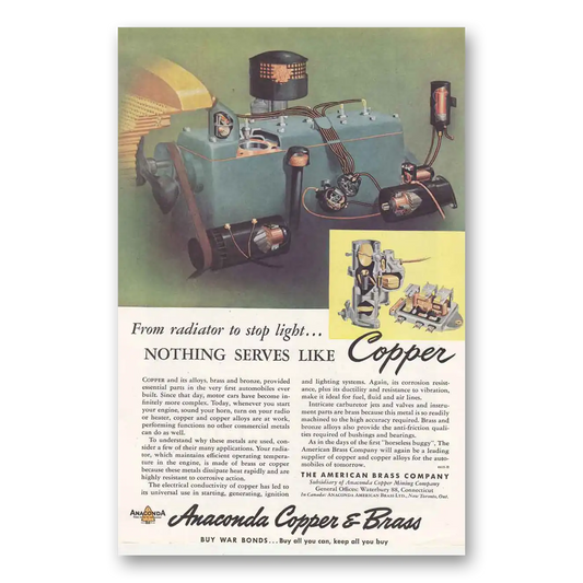 1945 Anaconda From Radiator to Stop Light Nothing Serves Like Copper Vintage Magazine Print Ad