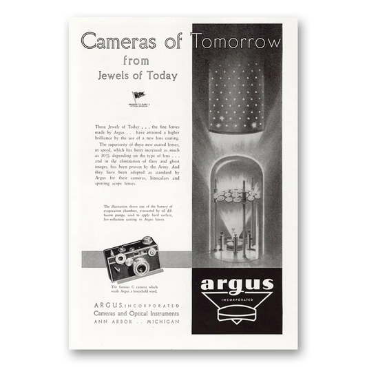 1945 Argus Camera Cameras of Tomorrow From Jewels of Today Vintage Magazine Print Ad