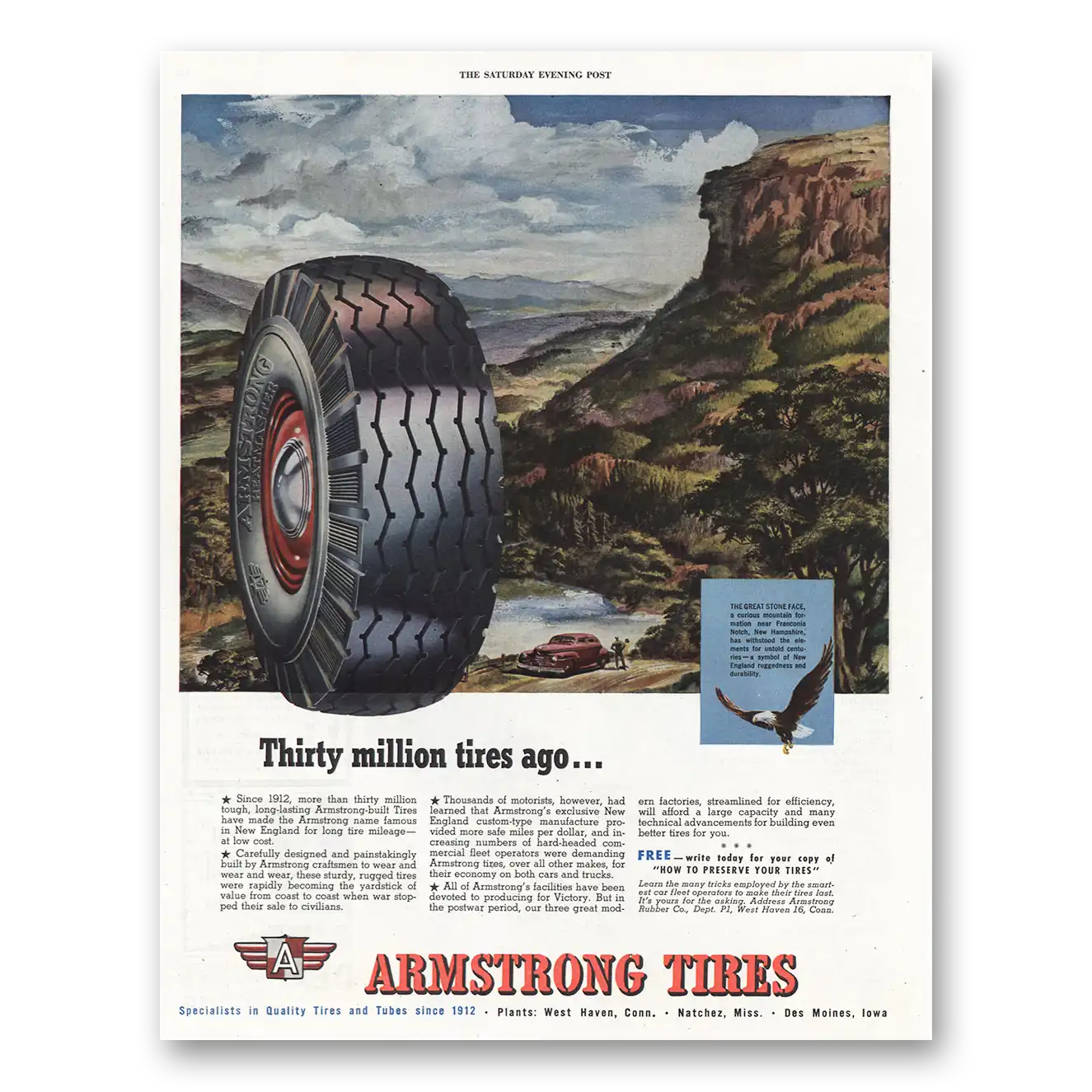 1945 Armstrong Tires Thirty Million Tires Ago Vintage Magazine Print Ad