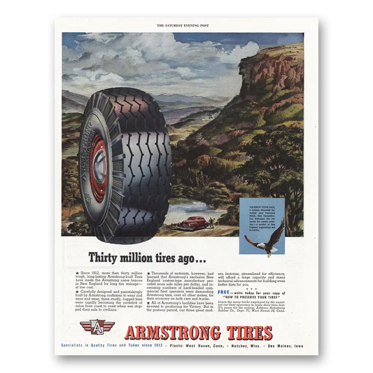 1945 Armstrong Tires Thirty Million Tires Ago Vintage Magazine Print Ad