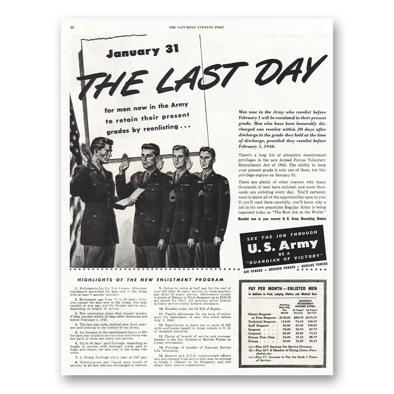 1945 US Army The Last Day Vintage Magazine Print Ad