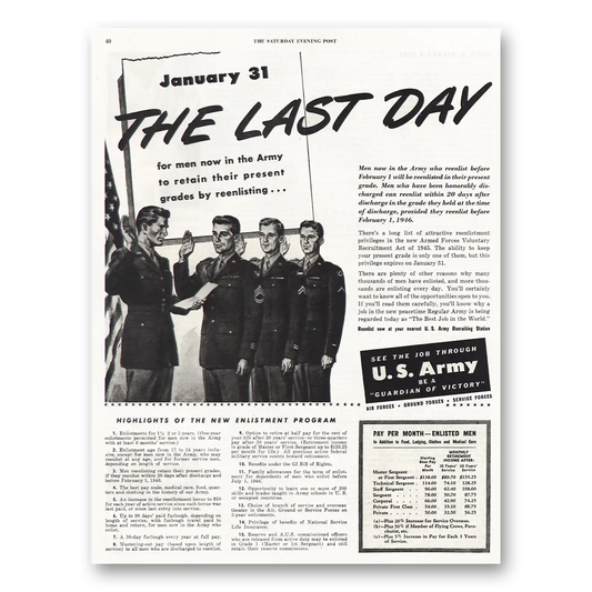 1945 US Army The Last Day Vintage Magazine Print Ad