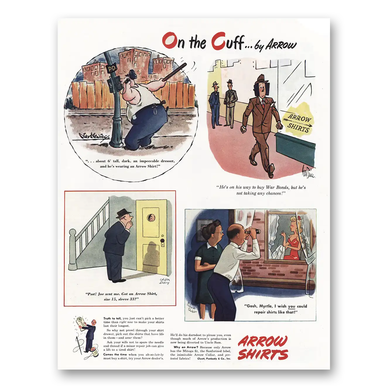 1945 Arrow Shirts On the Cuff Vintage Magazine Print Ad