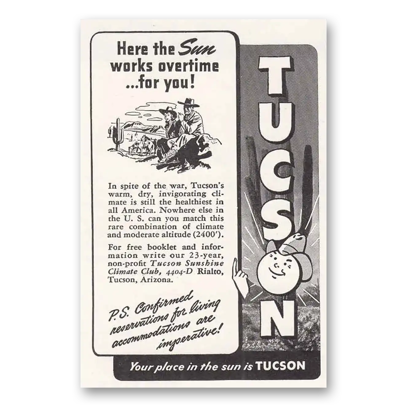 1945 Tucson Arizona Sun Works Overtime Vintage Magazine Print Ad