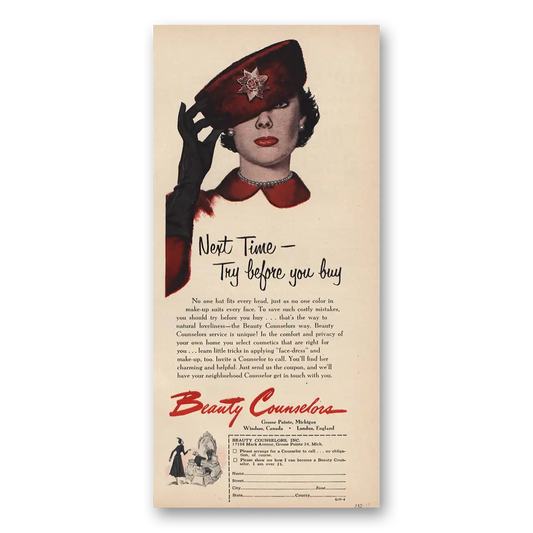 1945 Beauty Counselors Try Before You Buy Vintage Magazine Print Ad