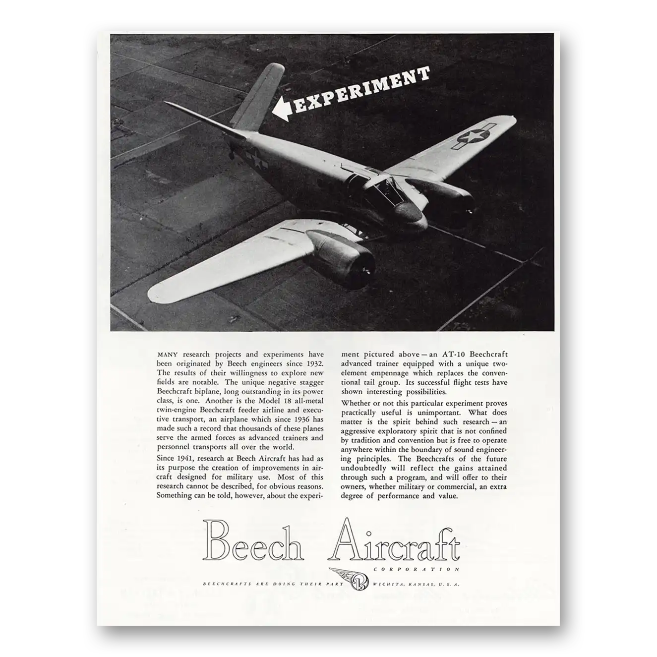 1945 Beechcraft Experiment Engineers Vintage Magazine Print Ad