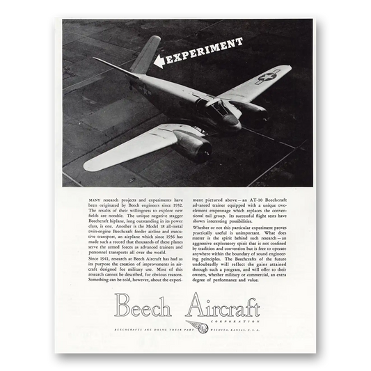 1945 Beechcraft Experiment Engineers Vintage Magazine Print Ad