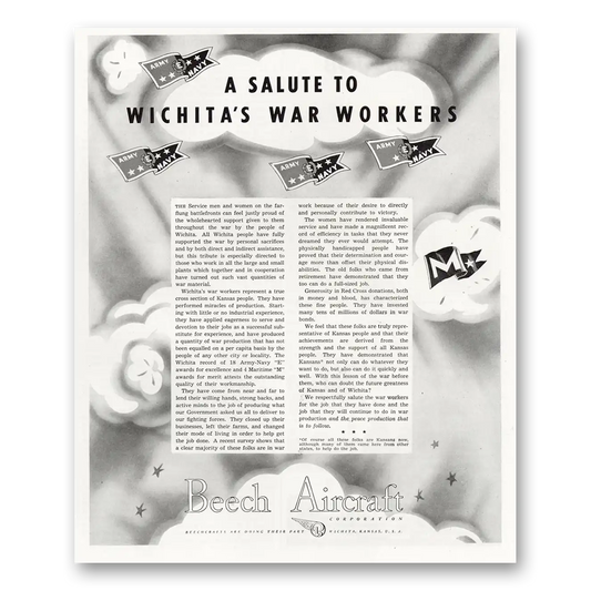 1945 Beechcraft Wichitas War Workers Vintage Magazine Print Ad