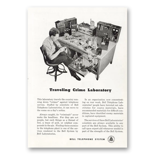 1945 Bell Telephone Traveling Crime Laboratory Vintage Magazine Print Ad