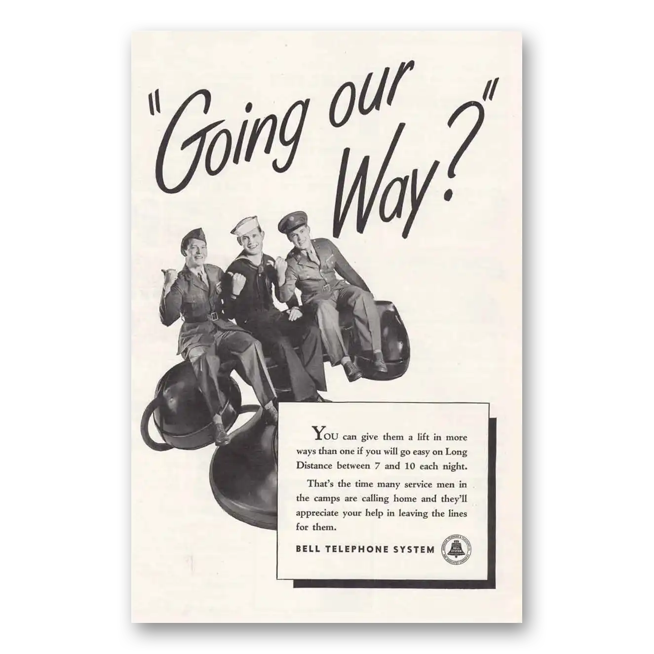 1945 Bell Telephone Going Our Way Vintage Magazine Print Ad