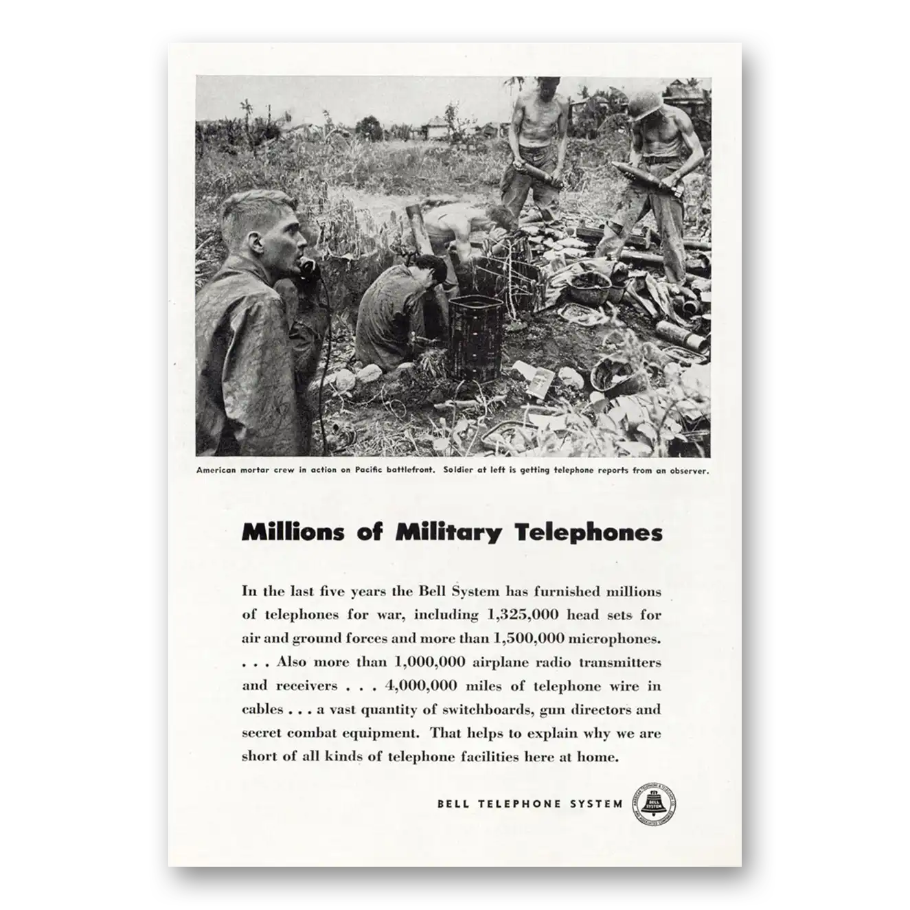 1945 Bell Telephone Millions of Military Telephones Vintage Magazine Print Ad