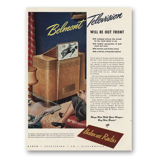 1945 Belmont Television Will Be Out Front Vintage Magazine Print Ad