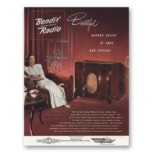 1945 Bendix Radio Beautiful Beyond Belief Vintage Magazine Print Ad