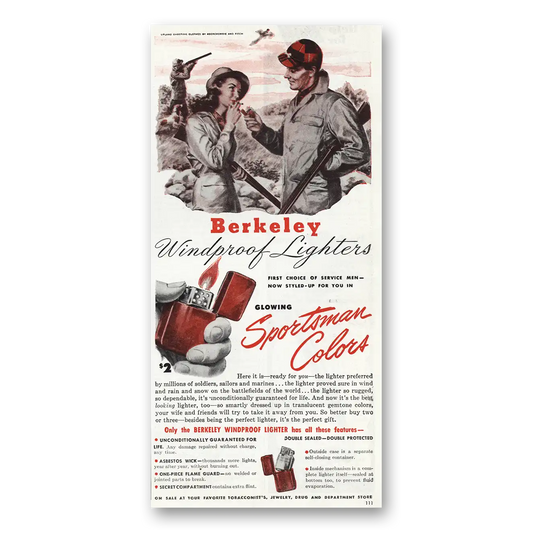 1945 Berkeley Windproof Lighters Sportsman Colors Vintage Magazine Print Ad