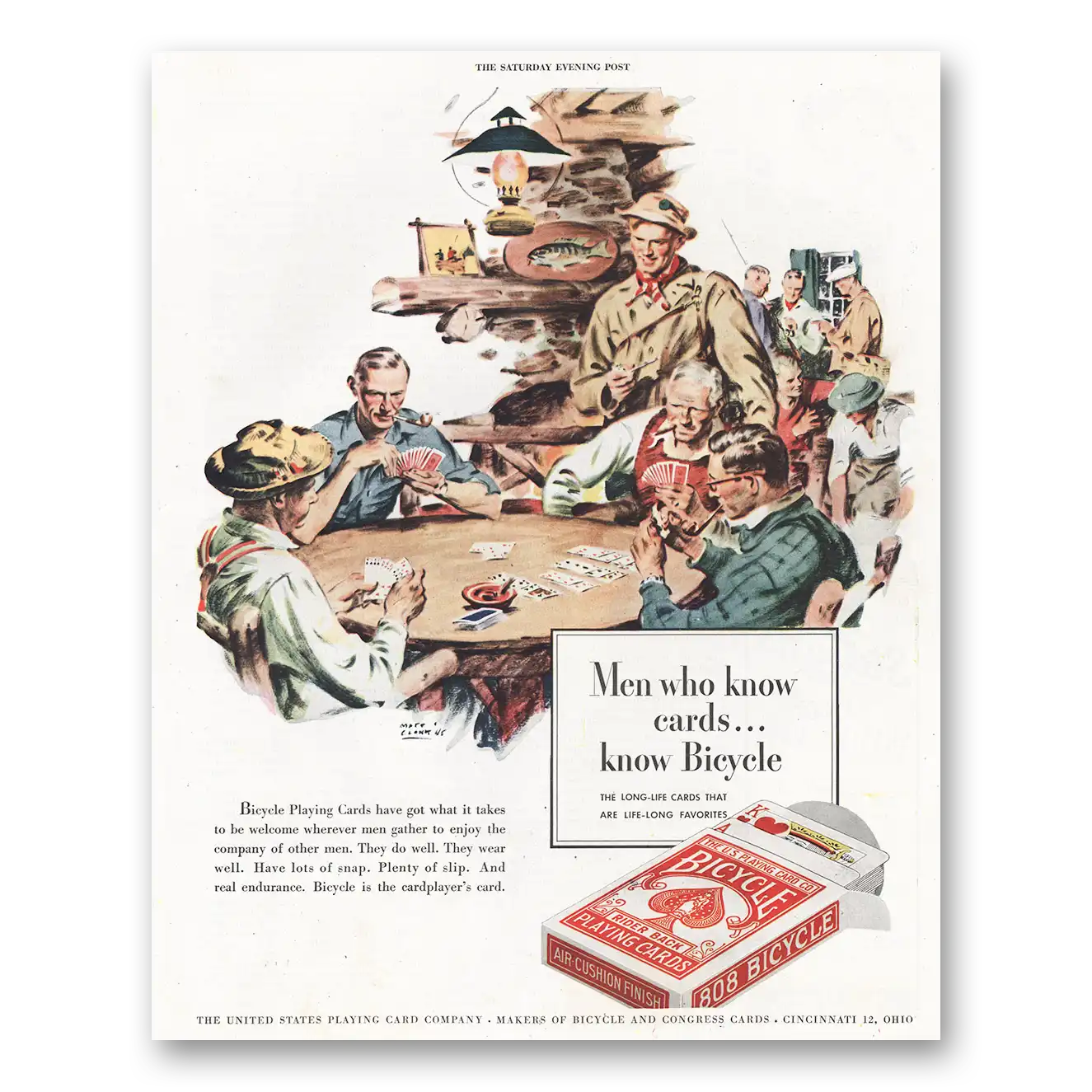 1945 Bicycle Playing Cards Men Who Know Cards Vintage Magazine Print Ad