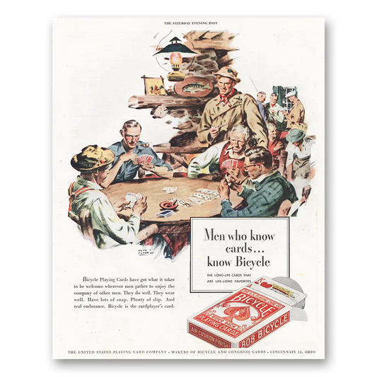 1945 Bicycle Playing Cards Men Who Know Cards Vintage Magazine Print Ad