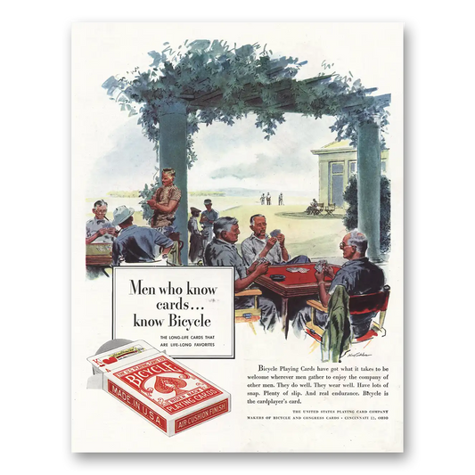 1945 Bicycle Playing Cards Men Who Know Cards Vintage Magazine Print Ad