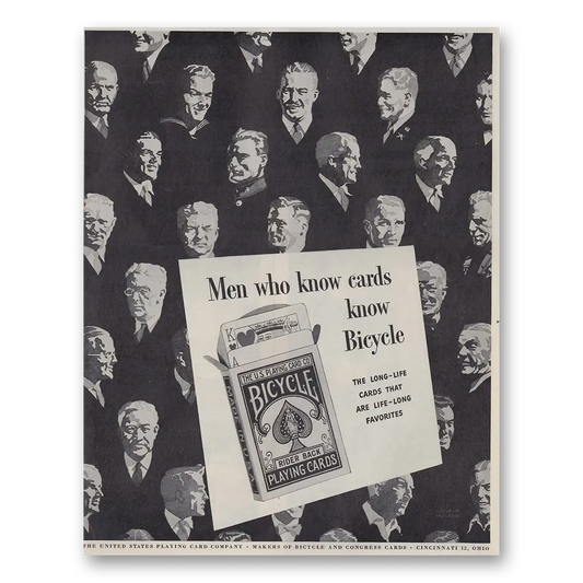 1945 United States Playing Card Men Who Know Cards Play Bicycle Vintage Magazine Print Ad