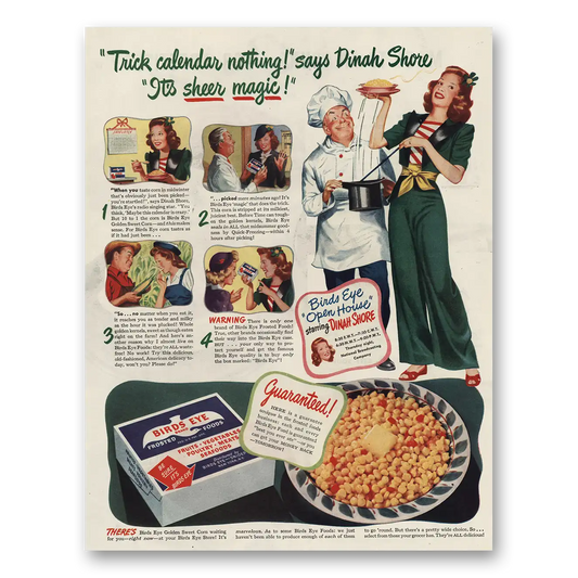 1945 Birds Eye Trick Calendar Dinah Shore Vintage Magazine Print Ad