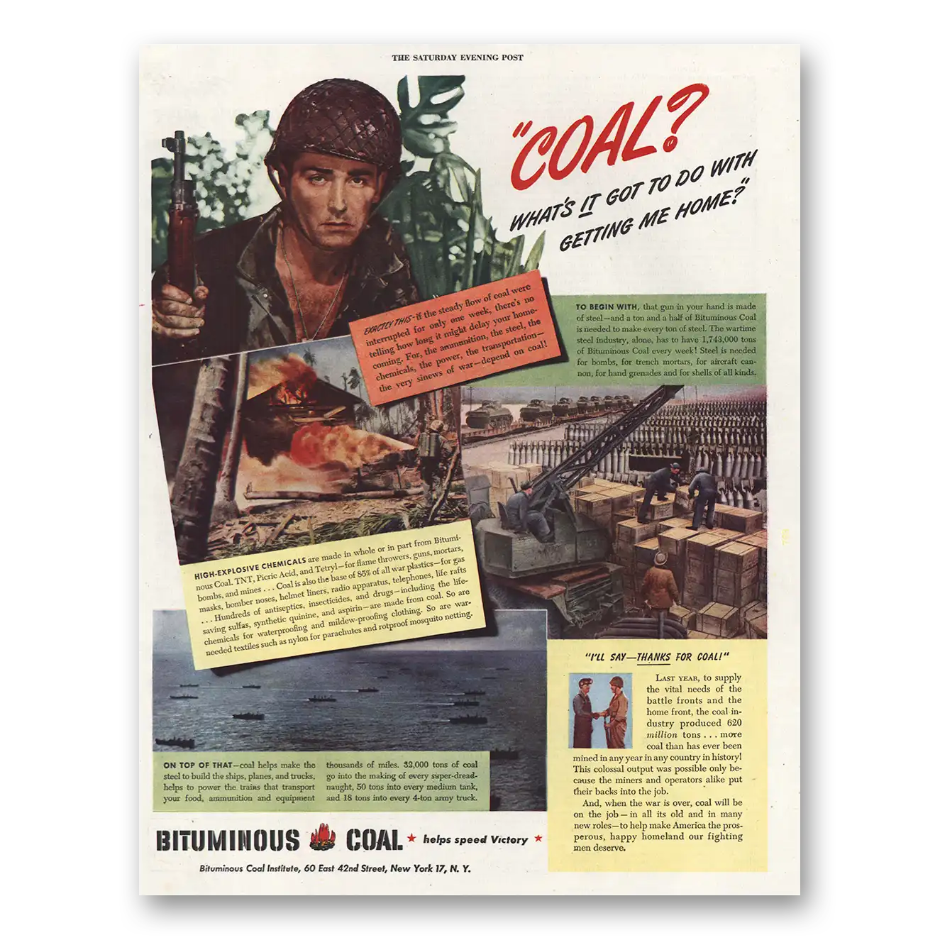 1945 Bituminous Coal Getting Me Home Vintage Magazine Print Ad