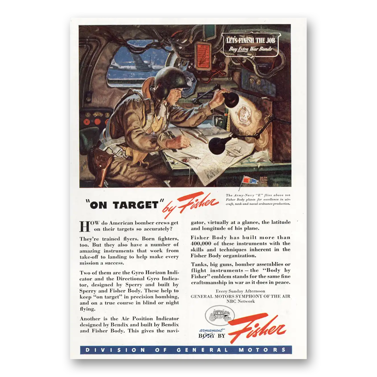 1945 Body by Fisher On Target Vintage Magazine Print Ad