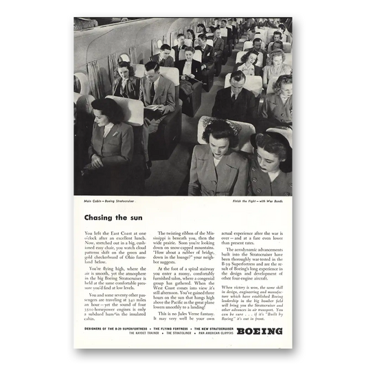 1945 Boeing Stratocruiser Chasing the Sun Main Cabin Stratocruiser Vintage Magazine Print Ad