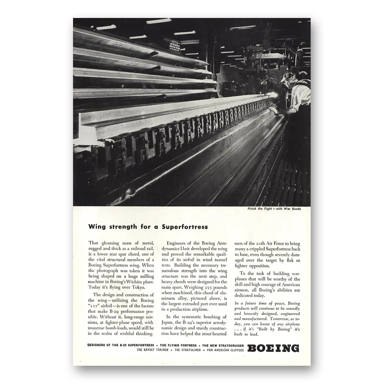 1945 Boeing Superfortress Wing Strength for a Superfortress Vintage Magazine Print Ad