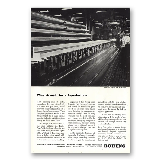 1945 Boeing Superfortress Wing Strength for a Superfortress Vintage Magazine Print Ad