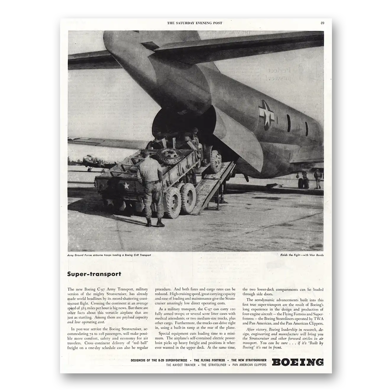 1945 Boeing Super Transport Vintage Magazine Print Ad