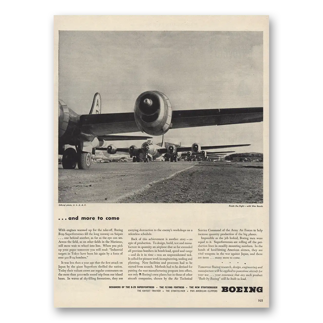 1945 Boeing Superfortress And More to Come Vintage Magazine Print Ad