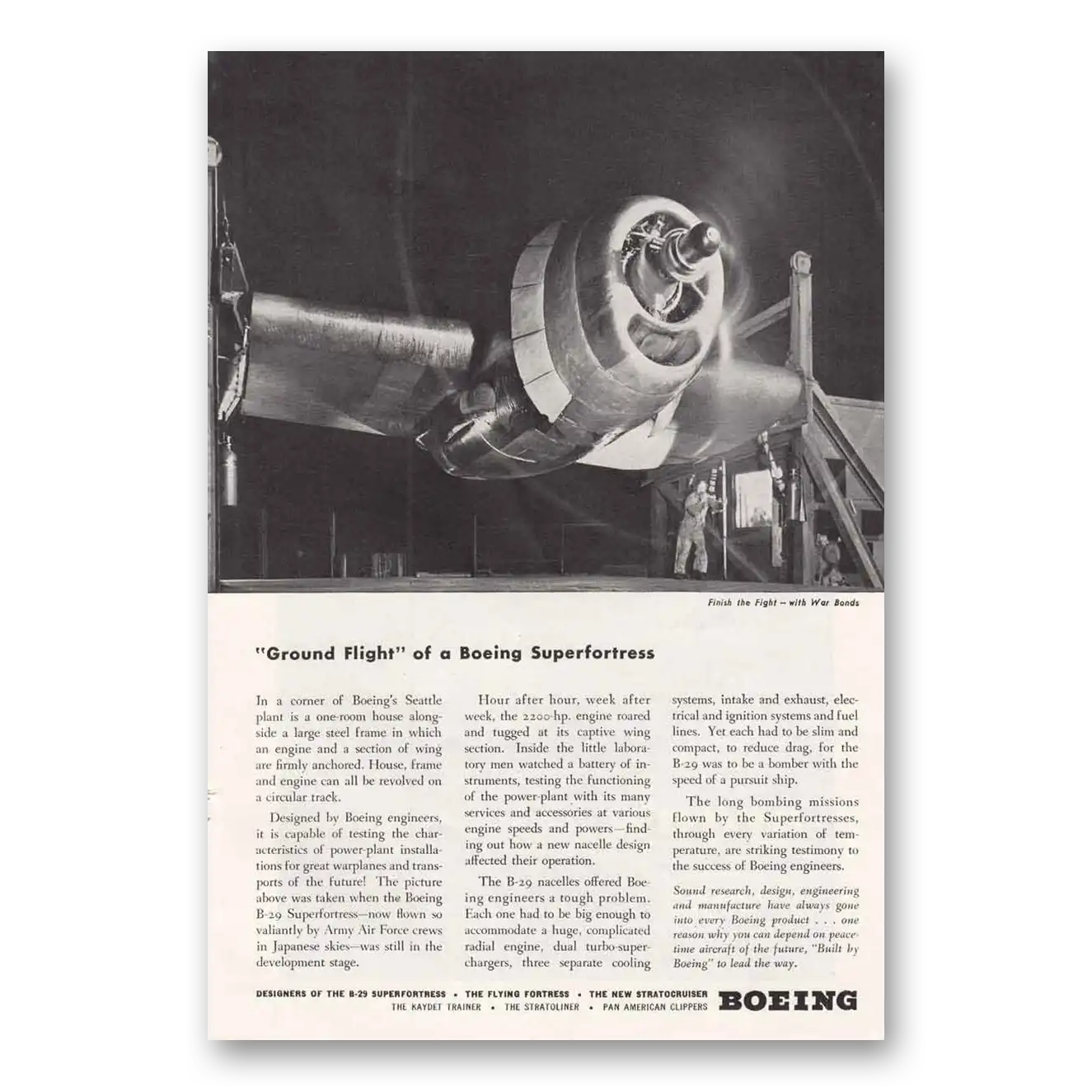 1945 Boeing Superfortress Ground Flight of Boeing Superfortress Vintage Magazine Print Ad