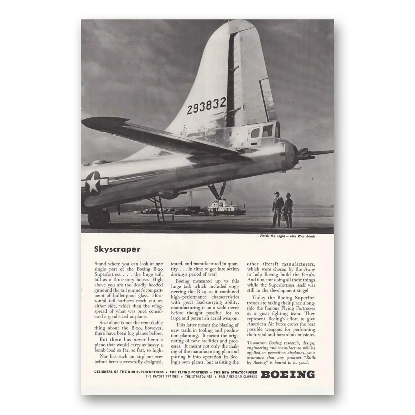 1945 Boeing Flying Fortress Skyscraper Tail Vintage Magazine Print Ad