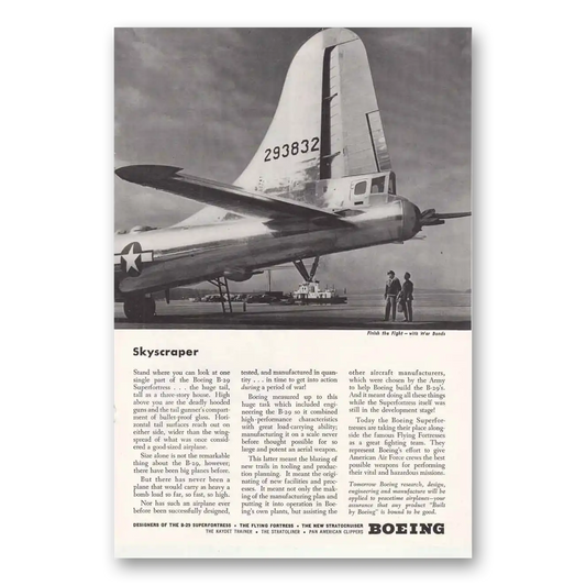 1945 Boeing Flying Fortress Skyscraper Tail Vintage Magazine Print Ad