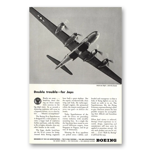 1945 Boeing Superfortress Double Trouble for Japs Vintage Magazine Print Ad