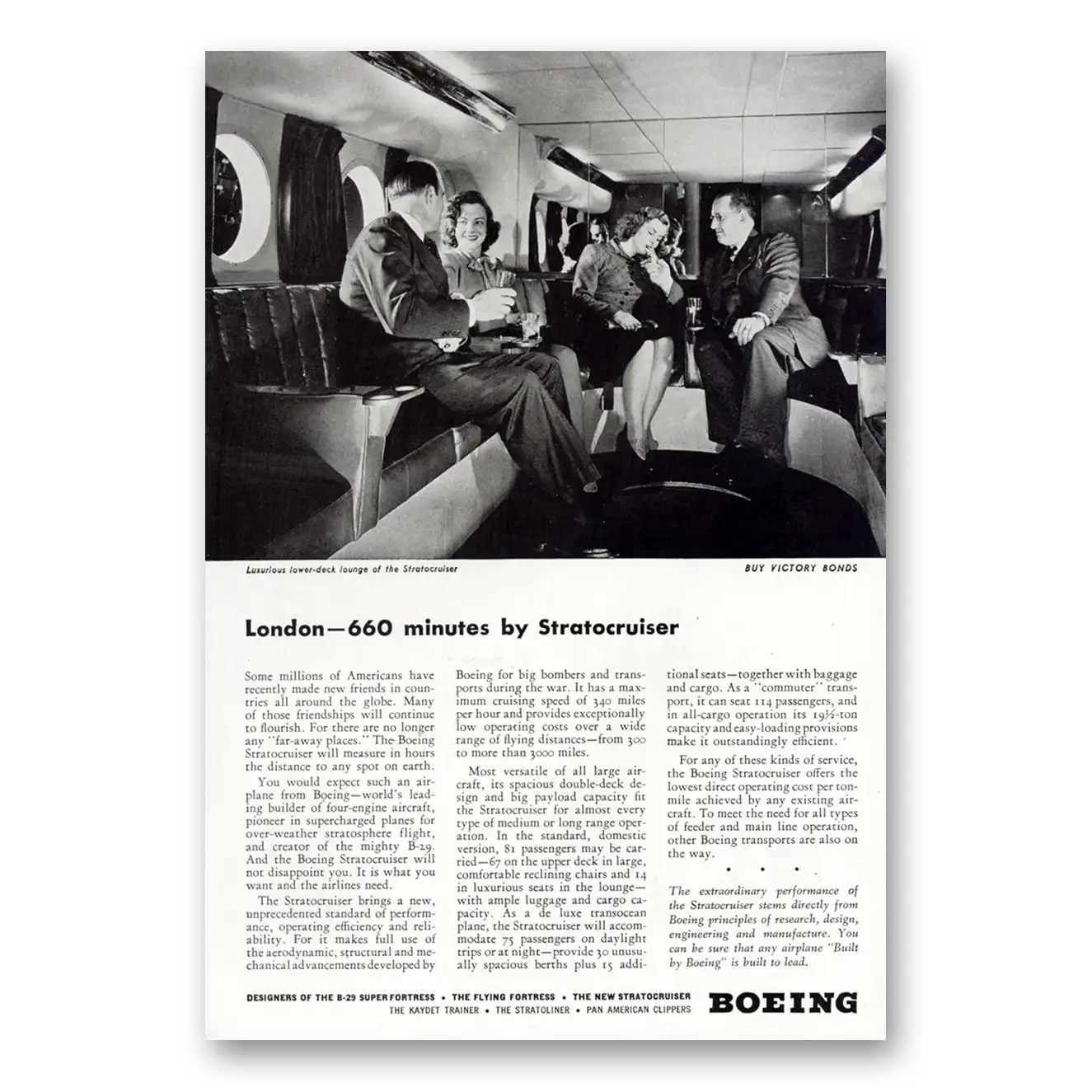 1945 Boeing Stratocruiser London 660 Miles By Stratocruiser Vintage Magazine Print Ad