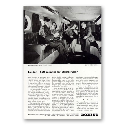 1945 Boeing Stratocruiser London 660 Miles By Stratocruiser Vintage Magazine Print Ad