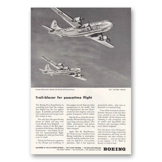 1945 Boeing Stratocruiser Trail Blazer for Peacetime Flight Vintage Magazine Print Ad