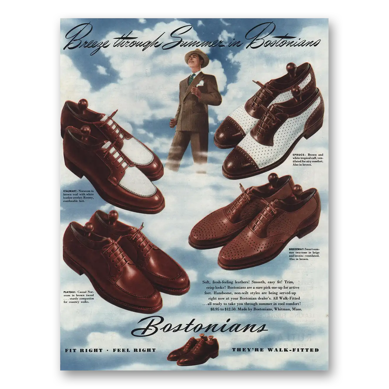 1945 Bostonian Shoes Breeze Through Summer Vintage Magazine Print Ad