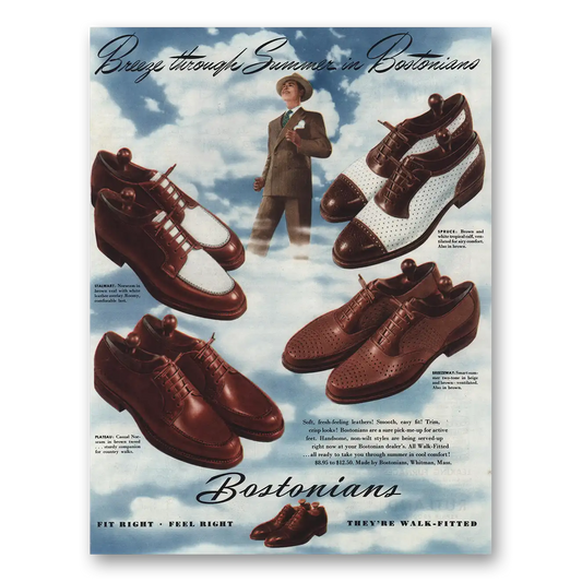 1945 Bostonian Shoes Breeze Through Summer Vintage Magazine Print Ad