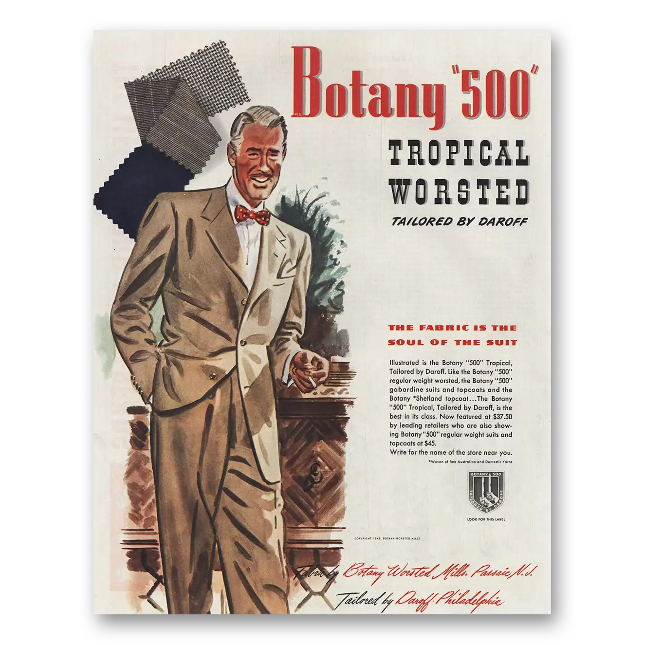 1945 Botany Tropical Worsted Vintage Magazine Print Ad