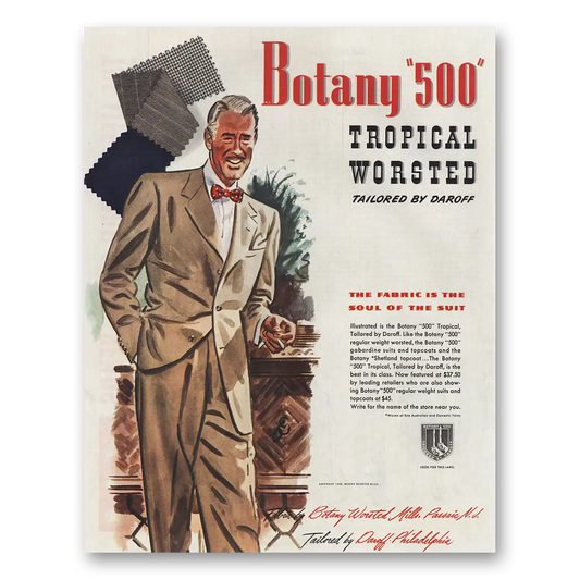 1945 Botany Tropical Worsted Vintage Magazine Print Ad