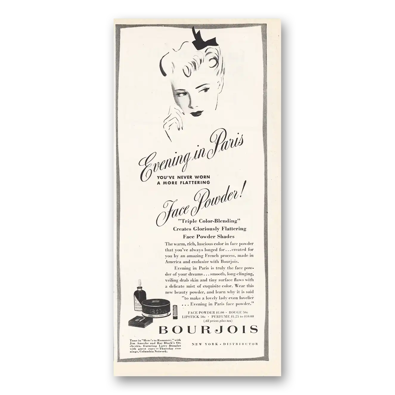 1945 Evening In Paris Perfume Face Powder Vintage Magazine Print Ad