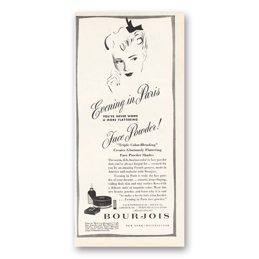 1945 Evening In Paris Perfume Face Powder Vintage Magazine Print Ad