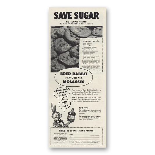 1945 Brer Rabbit Molasses New Orleans Molasses Save Sugar Vintage Magazine Print Ad