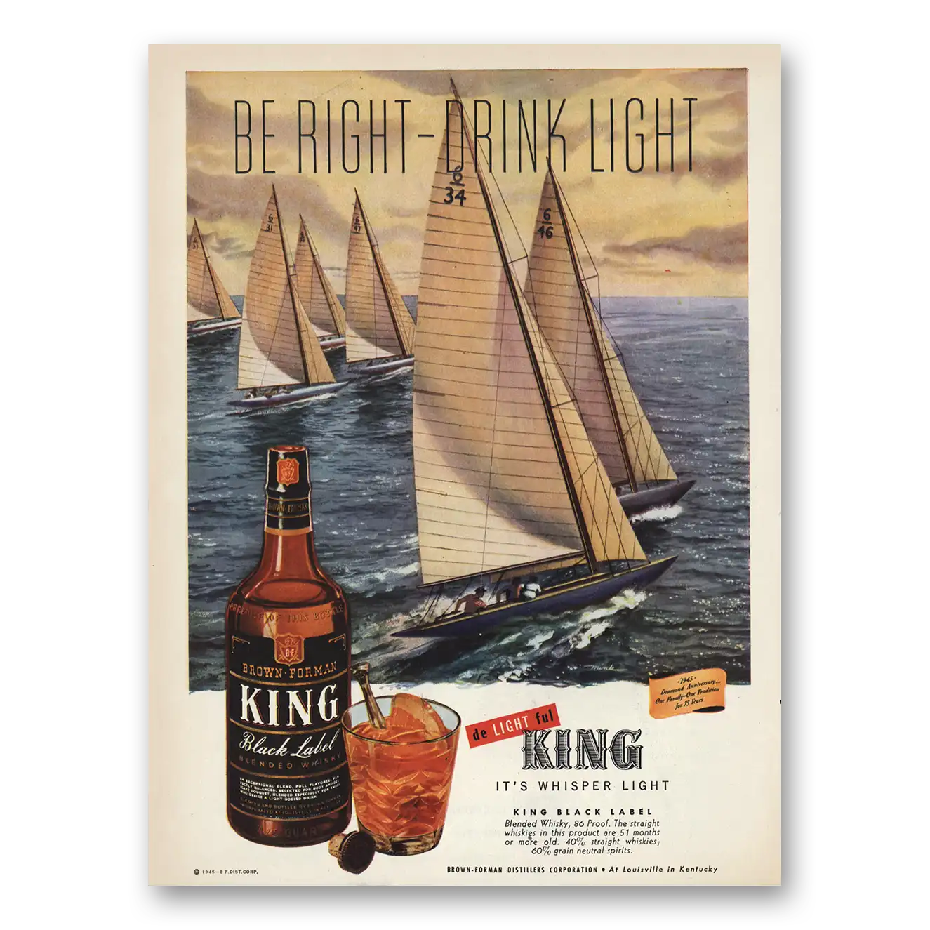 1945 King Whisky Diamond Anniversary Vintage Magazine Print Ad