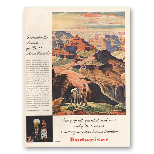 1945 Budweiser Beer Remember the Sunsets Vintage Magazine Print Ad